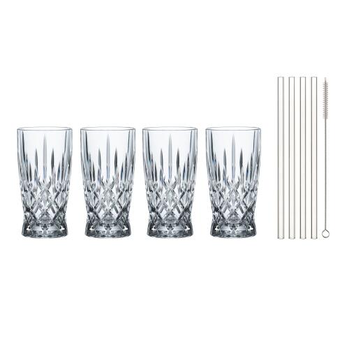 Nachtmann Noblesse Latte Macchiatoglas 4er Set mit vier Glastrinkhalmen