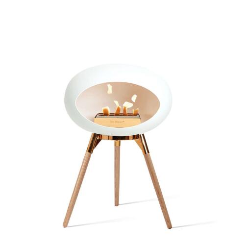 Le Feu Bioethanolkamin Ground Low White/Roségold Bowl/Soaptreated Oak Legs 45 cm