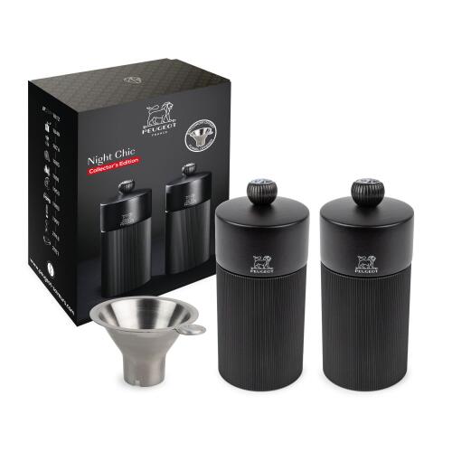 Peugeot Night Chic Line Duo Pfeffer- und Salzmühle Mattschwarz 12 cm mit Edelstahltrichter