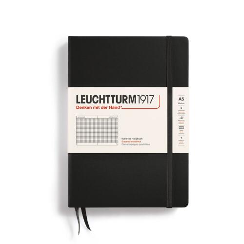 Leuchtturm1917 Notizbuch Medium A5 Hardcover Schwarz Kariert