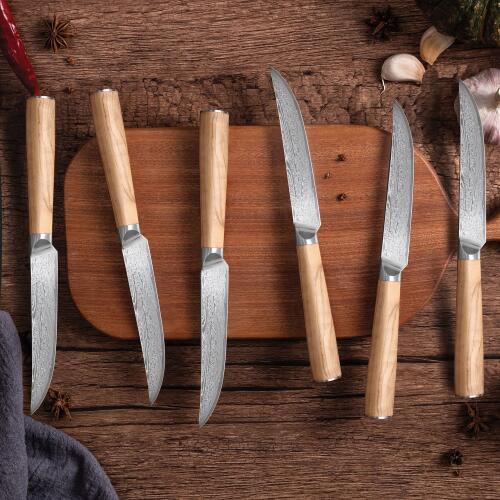 Ryoma Damast-Steakmesser mit Olivenholzgriff 6er Set
