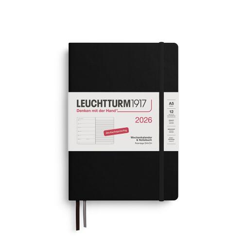 Leuchtturm1917 Wochenkalender 2026 & Notizbuch Medium A5 Hardcover Schwarz