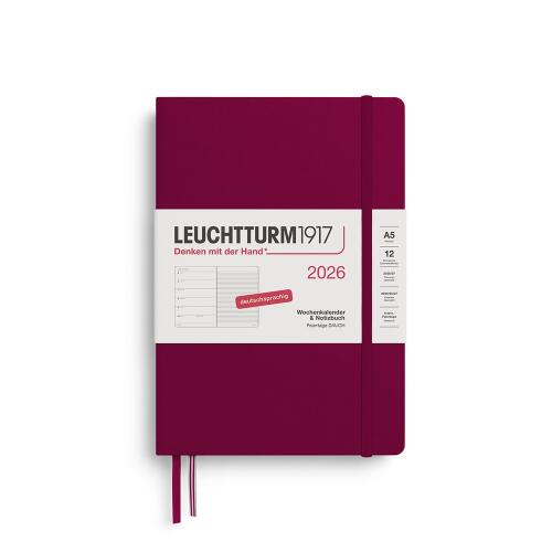 Leuchtturm1917 Wochenkalender 2026 & Notizbuch Medium A5 Hardcover Port Red