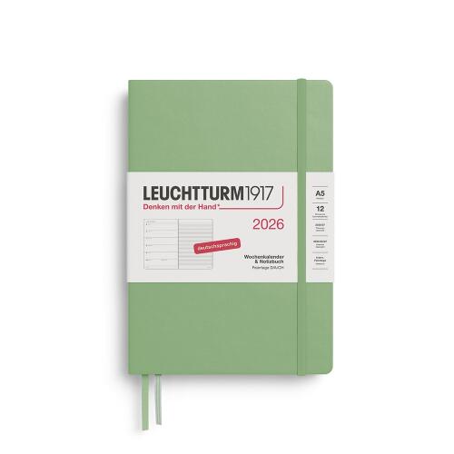 Leuchtturm1917 Wochenkalender 2026 & Notizbuch Medium A5 Hardcover Salbei