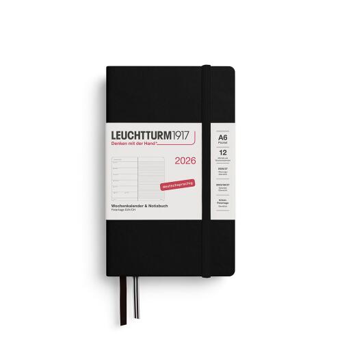 Leuchtturm1917 Wochenkalender 2026 & Notizbuch Pocket A6 Hardcover Schwarz