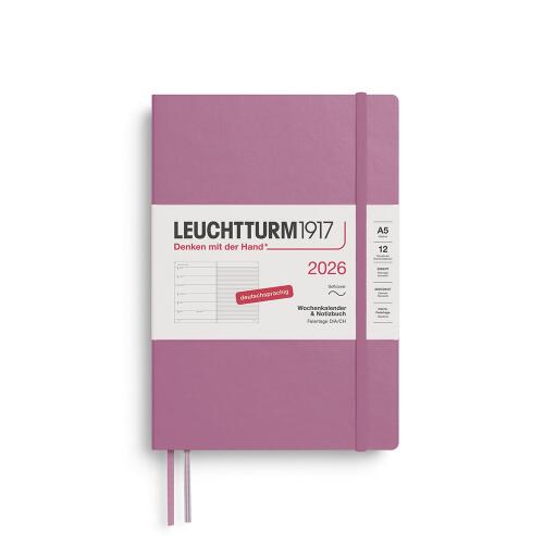 Leuchtturm1917 Wochenkalender 2026 & Notizbuch Medium A5 Softcover Dusty Rose