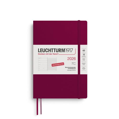 Leuchtturm1917 Wochenkalender 2026 & Notizbuch Medium A5 Softcover Port Red
