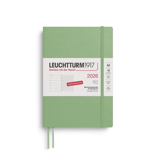 Leuchtturm1917 Wochenkalender 2026 & Notizbuch Medium A5 Softcover Salbei