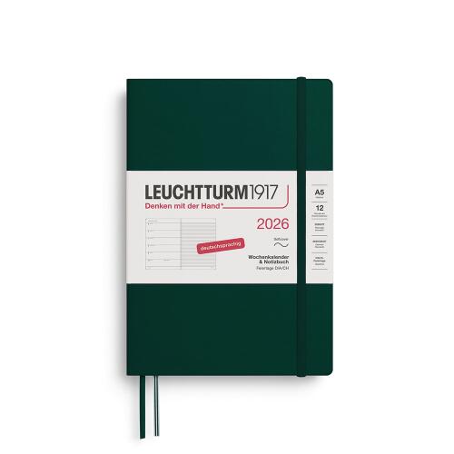 Leuchtturm1917 Wochenkalender 2026 & Notizbuch Medium A5 Softcover Forest Green