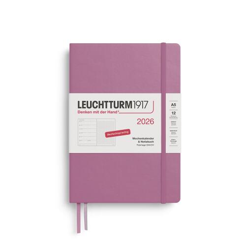 Leuchtturm1917 Wochenkalender 2026 & Notizbuch Dotted Medium A5 Hardcover Dusty Rose