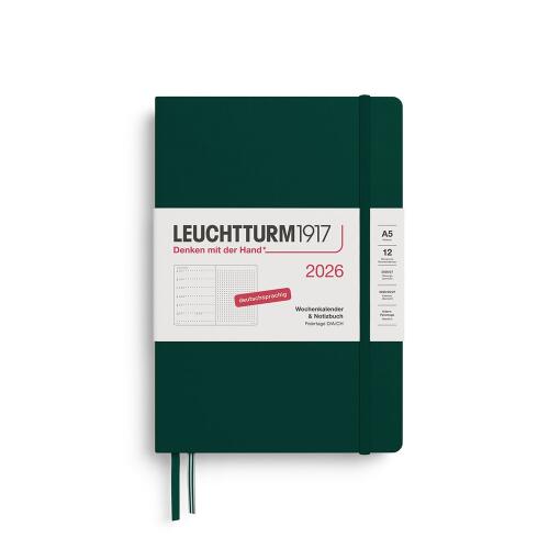 Leuchtturm1917 Wochenkalender 2026 & Notizbuch Dotted Medium A5 Hardcover Forest Green