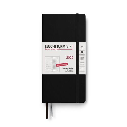 Leuchtturm1917 Wochenkalender 2026 & Notizbuch Wallet B6+ x A6 Schwarz