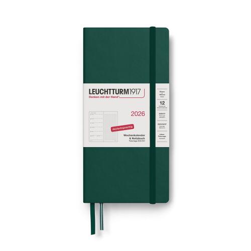 Leuchtturm1917 Wochenkalender 2026 & Notizbuch Wallet B6+ x A6 Forest Green