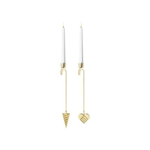 Georg Jensen Weihnachtsschmuck 2025 Kerzenhalter-Set Herz & Spitztüte Vergoldet