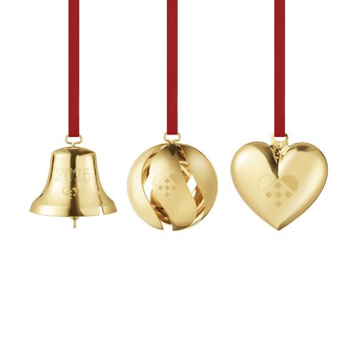 Georg Jensen Weihnachtsschmuck 2025 Geschenk-Set Herz, Glocke & Kugel Vergoldet