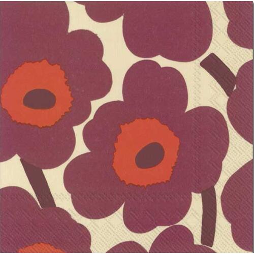 IHR Ideal Home Range Cocktail Servietten Unikko Cream Bordeaux 25 x 25 cm
