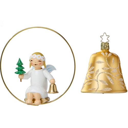 Wendt & Kühn Christbaumengel im Ring mit Bäumchen und Glocke Gold 5226/6312/1gold