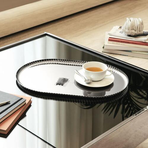 Alessi Pleats Tablett Oval Silberfarben
