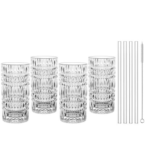 Nachtmann Tastes Good Ethno Longdrinkglas mit Glastrinkhalm 4er Set