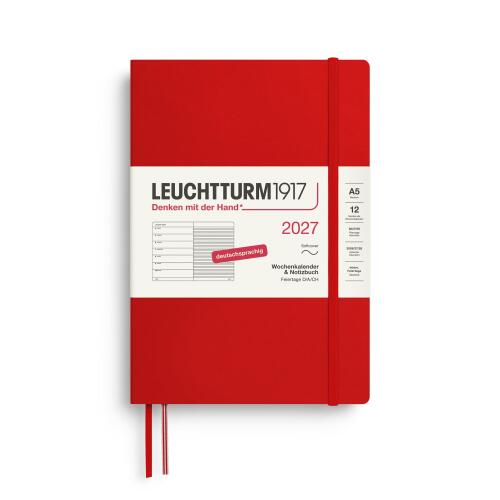 Leuchtturm1917 Wochenkalender 2027 & Notizbuch Medium A5 Softcover Cherry