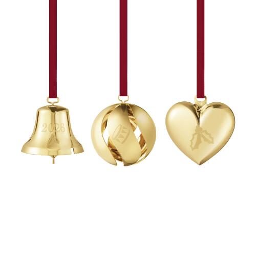 Georg Jensen Weihnachtsschmuck 2026 Geschenk-Set Herz, Glocke & Kugel Vergoldet