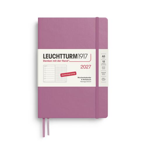 Leuchtturm1917 Wochenkalender 2027 & Notizbuch Dotted Medium A5 Hardcover Dusty Rose