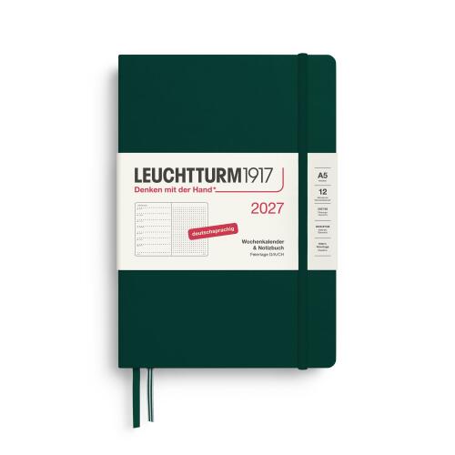 Leuchtturm1917 Wochenkalender 2027 & Notizbuch Dotted Medium A5 Hardcover Forest Green