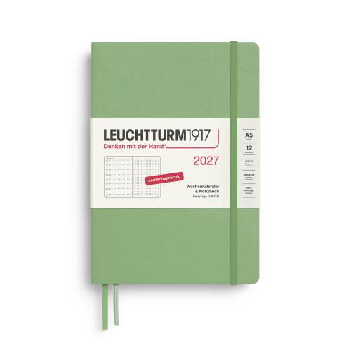 Leuchtturm1917 Wochenkalender 2027 & Notizbuch Dotted Medium A5 Hardcover Salbei