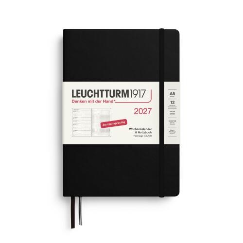 Leuchtturm1917 Wochenkalender 2027 & Notizbuch Dotted Medium A5 Hardcover Schwarz