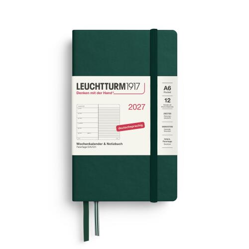 Leuchtturm1917 Wochenkalender 2027 & Notizbuch Pocket A6 Hardcover Forest Green