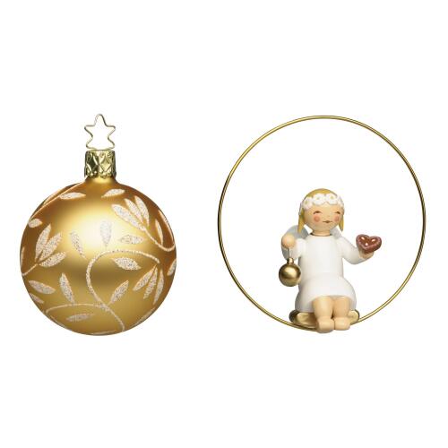 Wendt & Kühn Christbaumengel im Ring mit Lebkuchenherz und Kugel Gold 5226/6312/2gold