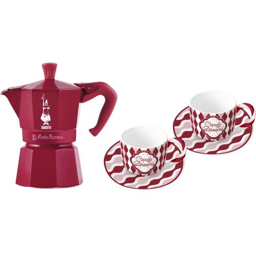 Bialetti Espressokocher Candyland Moka Express für 3 Tassen mit 2 Tassen