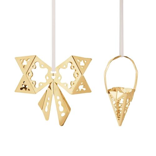 Georg Jensen Weihnachtsschmuck 2022 Schleife und Spitztüte Goldauflage